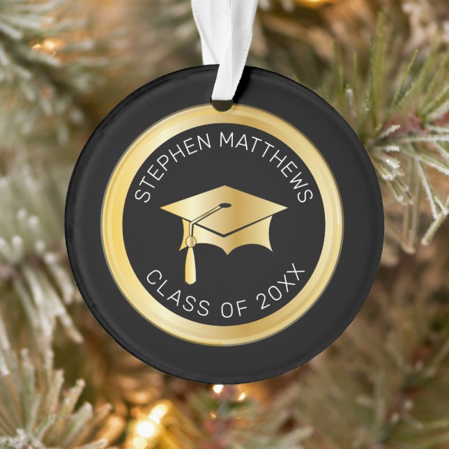 Classy Personalised Gold Graduation Cap and Tassel Ornament (Tree)