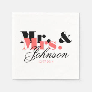 Classy personalised Mr and Mrs wedding napkins