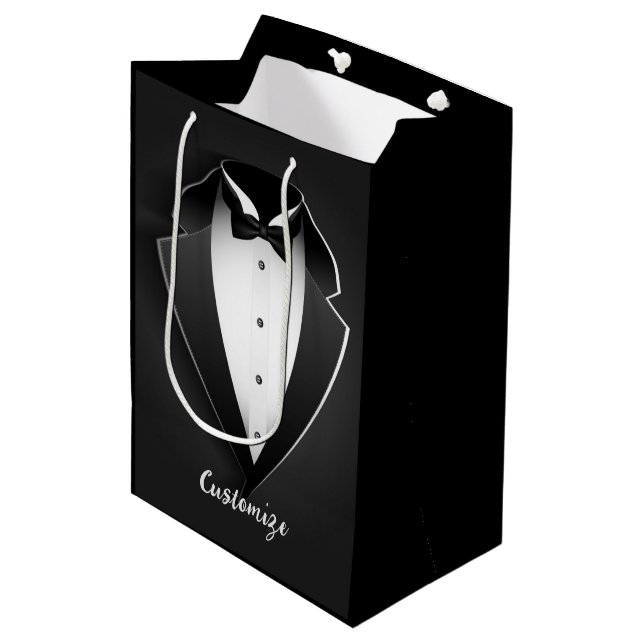 Classy Personalised Tuxedo Medium Gift Bag (Front Angled)