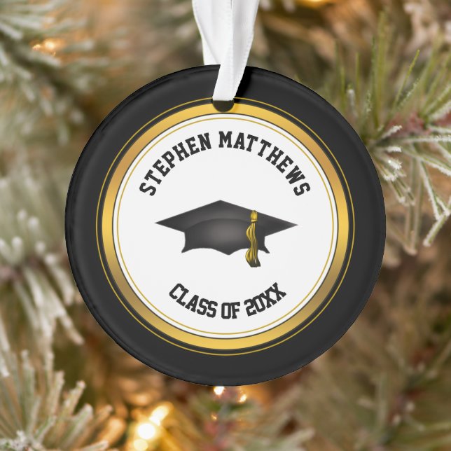 Classy Personalized Graduation Cap and Tassel Ornament (Tree)