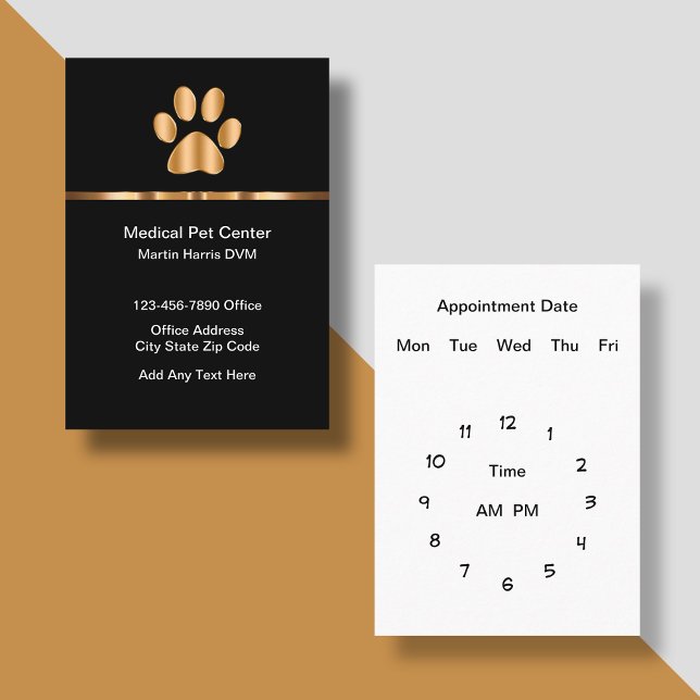Classy Pet Animal Veterinary Appointment Cards (Creator Uploaded)