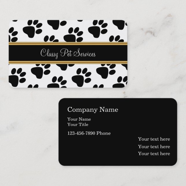 Classy Pet Service Paw Print Business Card (Front/Back)