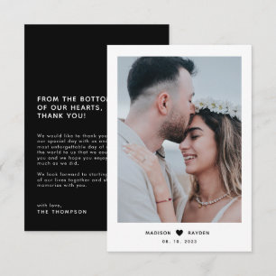 Classy Photo Black Script with Heart Wedding Thank You Card