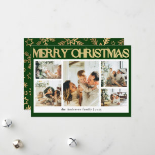 Classy Photo Collage Gold Snowflakes Christmas Holiday Card