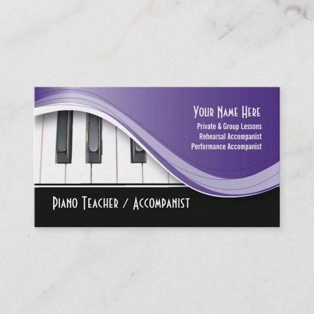 Classy Piano Teacher Business Card (Front)