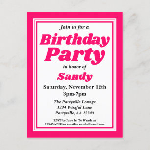 Classy Pink Adult Birthday Party Invitation Postcard