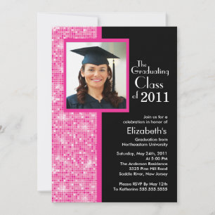 Classy Pink & Black Graduation Invitation Photo