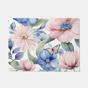 Classy Pink & Blue Flower Bunch Doormat