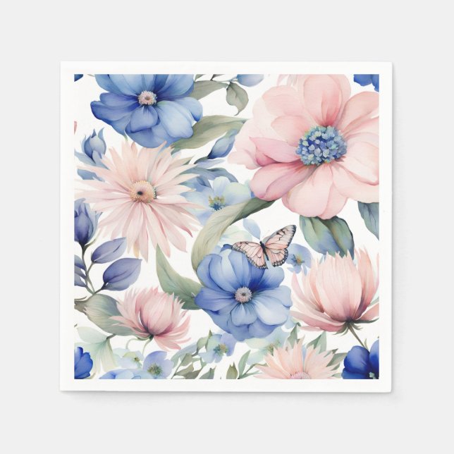 Classy Pink & Blue Flower Bunch Napkin (Front)