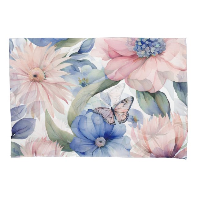 Classy Pink & Blue Flower Bunch Pillowcase (Front)