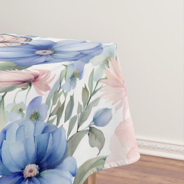 Classy Pink & Blue Flower Bunch Tablecloth (In Situ)