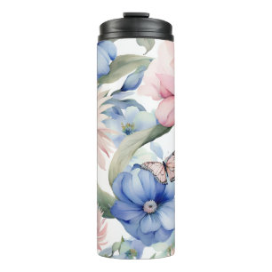 Classy Pink & Blue Flower Bunch Thermal Tumbler