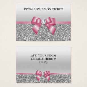 Classy Pink Bow & Silver Glitter Prom Admission