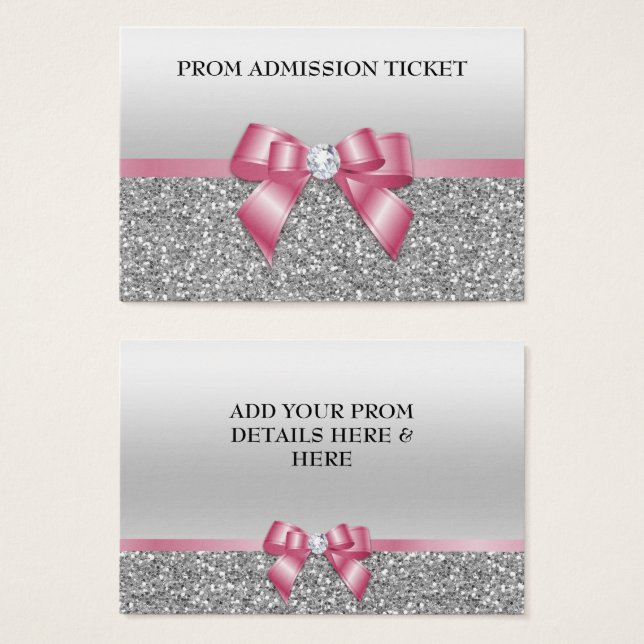 Classy Pink Bow & Silver Glitter Prom Admission (Front & Back)