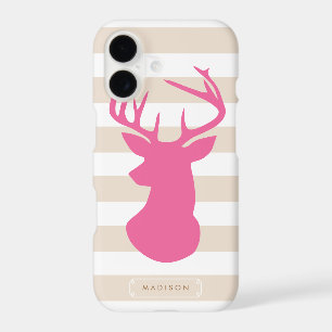 Classy Pink Deer Head Linen Stripes Personalised