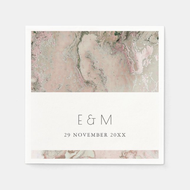 CLASSY PINK DUSKY ROSE GOLD AGATE MONOGRAM WEDDING NAPKIN (Front)