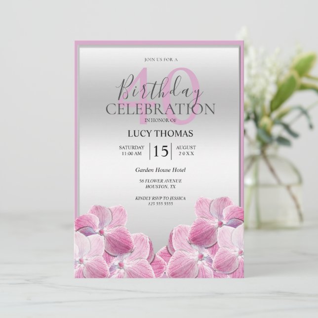 Classy Pink Flowers Decoration Birthday Invitation (Standing Front)