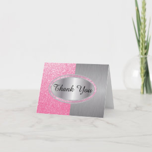 Classy Pink Glitter Brush - Thank You Card