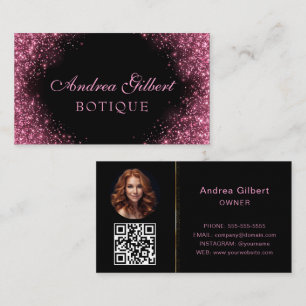 Classy Pink glitter Fashion Boutique Black Business Card