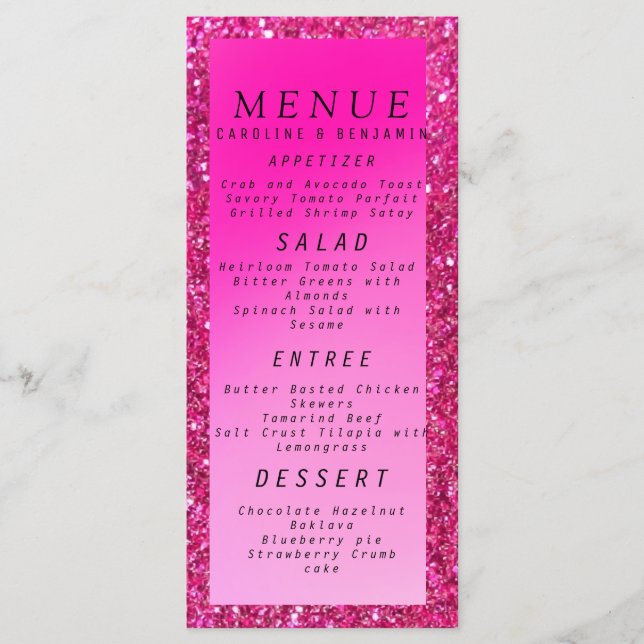 Classy pink Glitter wedding Menu (Front)