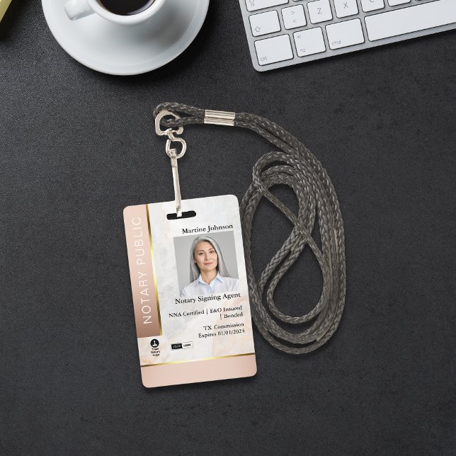 Classy Pink & Gold Marble Custom Notary ID ID Badge (Creator Uploaded)