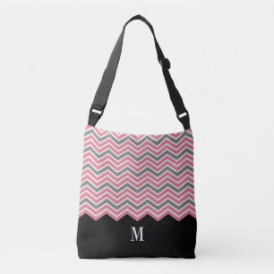 Classy Pink Grey Chevron Monogram Crossbody Bag