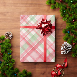Classy Pink Red Green Watercolor Plaid Art Pattern Wrapping Paper