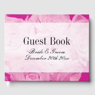 Classy pink rose flower bouquet wedding guest book
