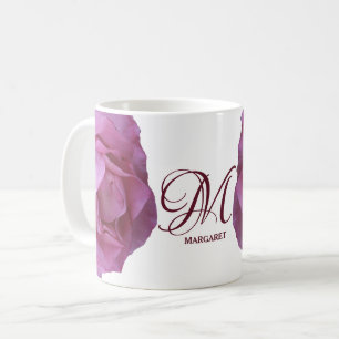Classy pink roses flowers personal L monogram Coffee Mug