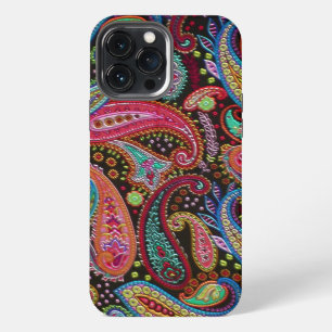 Classy Pink Turquoise Blue Green Paisley Art iPhone 13 Pro Max Case