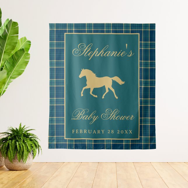 Classy Plaid Horse Equestrian Baby Shower Backdrop Tapestry (Creator Uploaded)