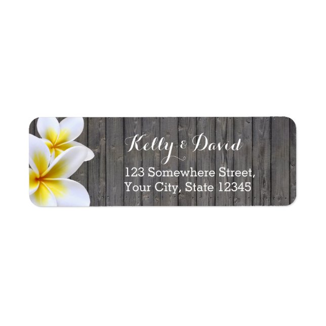 Classy Plumeria Flower Wood Return Address Labels (Front)