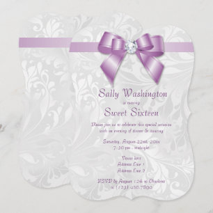 Classy Posh Diamond Bow & Damask Birthday Invitation