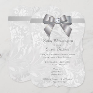 Classy Posh Diamond Bow & Damask Sweet 16 Invitation
