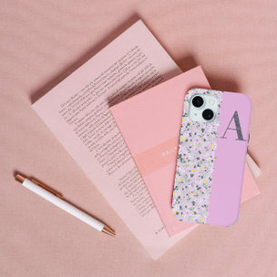 Classy Pretty MONOGRAM A LILAC FLOWERS iPhone 15 Case