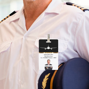 Classy Private Airline Pilot Photo ID ID Badge