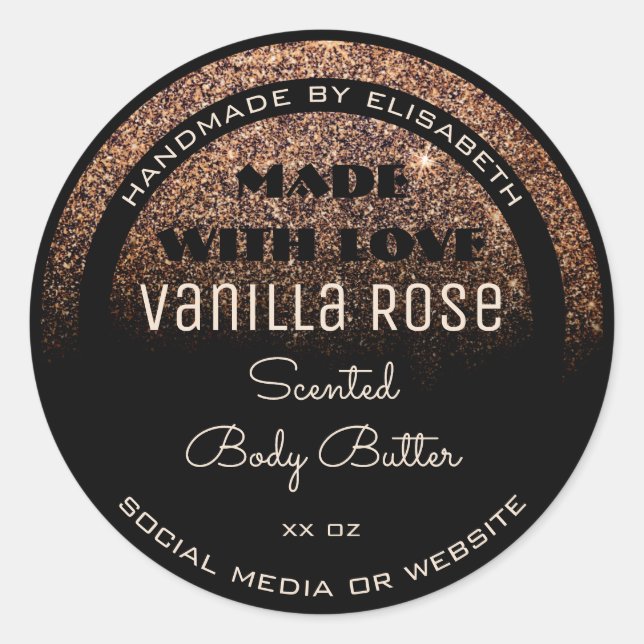 Classy Product Labels Black Rose Gold Glitter Rain (Front)