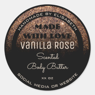 Classy Product Labels Black Rose Gold Glitter Rain