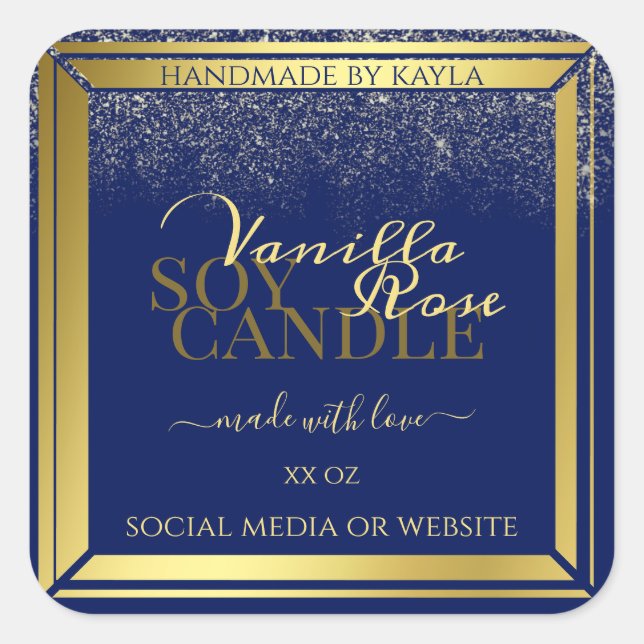 Classy Product Packaging Labels Dark Blue and Gold (Front)