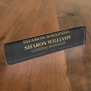 Classy Professional Black Gold Office Title Nameplate