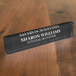 Classy Professional Black White Office Title Desk Nameplate