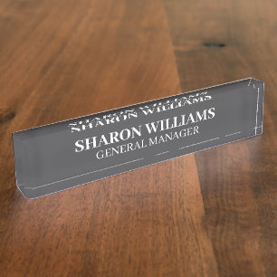 Classy Professional Grey White Office Title Desk Nameplate