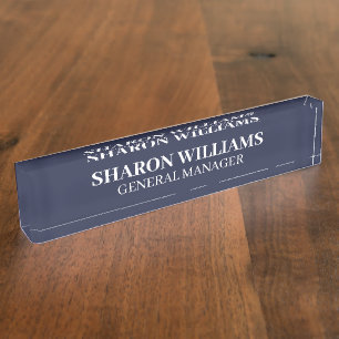 Classy Professional Navy Blue Office Title Desk Nameplate