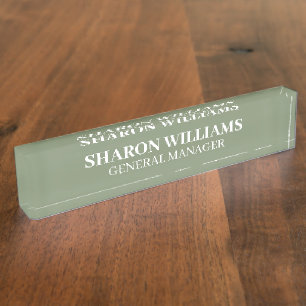 Classy Professional Sage Green Office Title Desk Nameplate