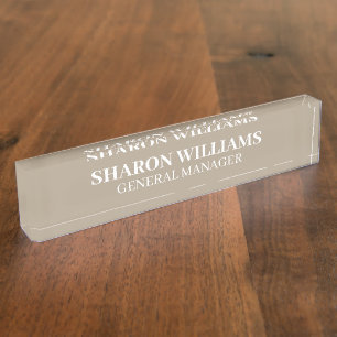 Classy Professional Taupe Beige Office Title Desk Nameplate