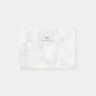Classy Promotional White Marble Monogram Post-it Notes