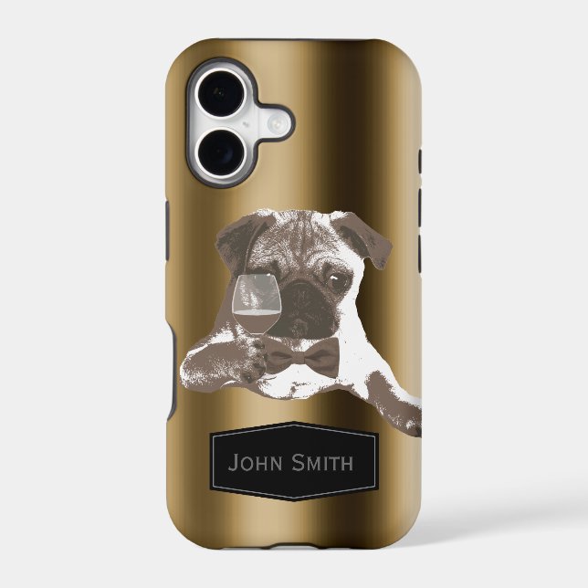 Classy Pug & Wine Custom Name iPhone 5 Case (Back)