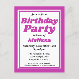 Classy Purple Adult Birthday Party Invitation Postcard