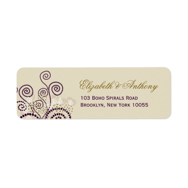 Classy Purple Boho Spirals Wedding Address Label (Front)