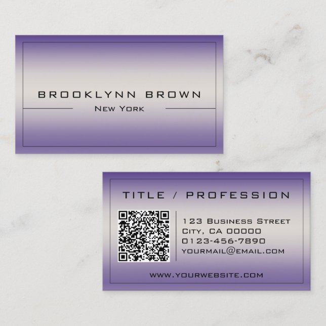 Classy Purple Colour Gradient with QR Code Stylish Business Card (Front/Back)
